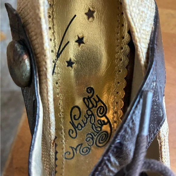 Naughty Monkey Size 8 Beige/Brown/Green Woven Peep-Toe Lace-Up Heels - Picture 7 of 8